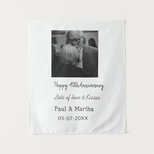現代の幸せな40周年記念 - 名前、日付、写真を追加 タペストリー (正面)