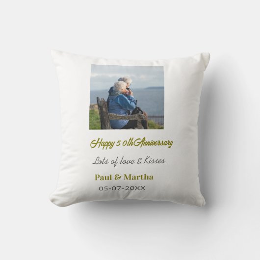 現代の幸せな50周年記念を追加 - 名前 - 日付 - 写真 クッション (正面)