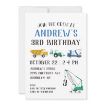 現代の建設現場の誕生日招待状