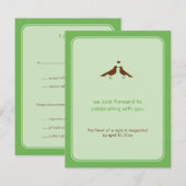 現代の愛の鳥たちにぴったりのグリーンウェディングの返信 招待状 (正面/裏面)