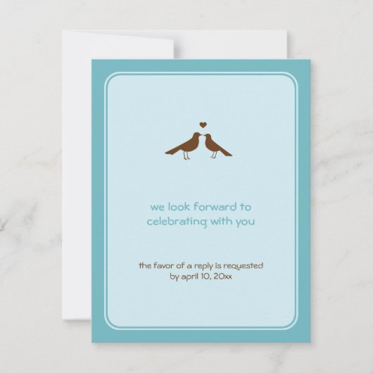 現代の愛の鳥たち 青い結婚式の返信 出欠カード (正面)