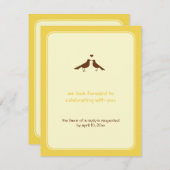 現代の愛の鳥の黄色の結婚式の返信 出欠カード (正面/裏面)