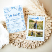 現代の手描きデザイン 彼女はやり遂げた!卒業パーティー 招待状