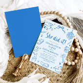 現代の手描き シェーディッドブルー 卒業パーティー 招待状