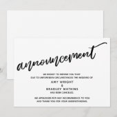 現代の手書きでキャンセルされた結婚発表 招待状 (正面/裏面)