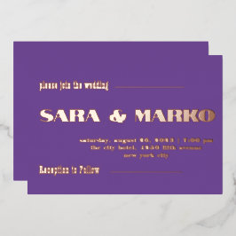 現代の文字体裁 |わずかに紫 箔招待状