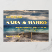 現代の文字体裁 |ミニマル結婚リスト 箔招待状 (正面)