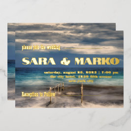 現代の文字体裁 |ミニマル結婚リスト 箔招待状