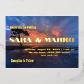 現代の文字体裁 |ミニマル結婚リスト 箔招待状 (正面)