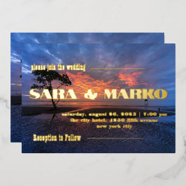 現代の文字体裁 |ミニマル結婚リスト 箔招待状