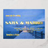 現代の文字体裁 |ミニマル結婚リスト 箔招待状 (正面)