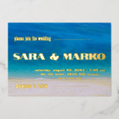 現代の文字体裁 |ミニマル結婚リスト 箔招待状 (正面)