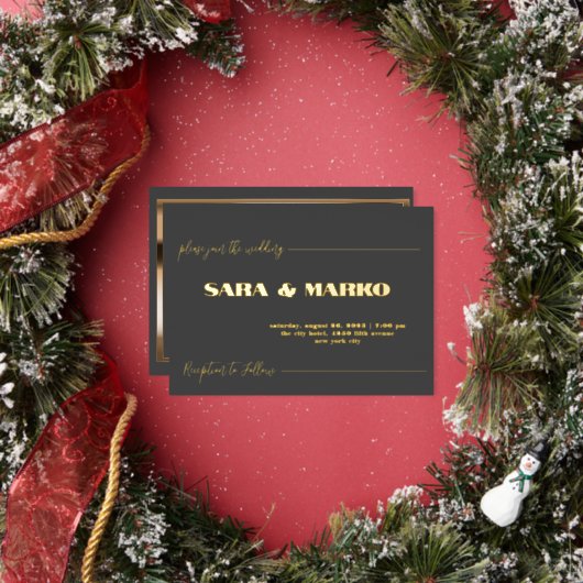 現代の文字体裁 |ミニマル結婚リスト 箔招待状 (インサイチュ)