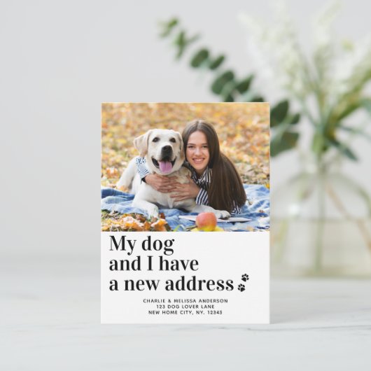現代の新住所お知らせペット写真引越し ポストカード (スタンド正面)