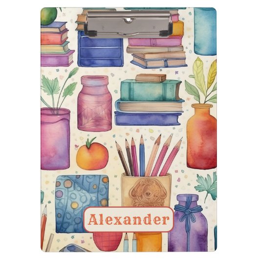 現代の新学期文具のオシャレなパターン名 クリップボード (正面)