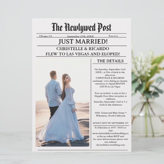 現代の新聞での駆け落ち結婚発表 招待状 (スタンド正面)