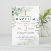 現代の洗礼式 ユーカリグリーン 誕生の案内 招待状 (スタンド正面)