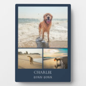 現代の犬の記念品 青いカスタムペットコラージュ写真 フォトプラーク (正面)