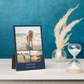 現代の犬の記念品 青いカスタムペットコラージュ写真 フォトプラーク (側面)
