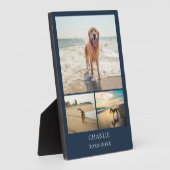 現代の犬の記念品 青いカスタムペットコラージュ写真 フォトプラーク (側面)