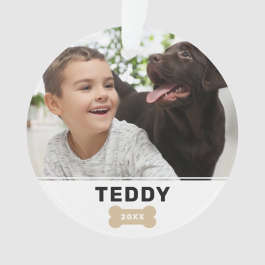 現代の犬の骨カスタム子犬の名前と写真 オーナメント (正面)