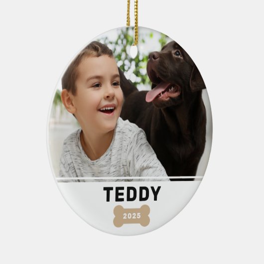 現代の犬の骨カスタム子犬の名前と写真 セラミックオーナメント (右)