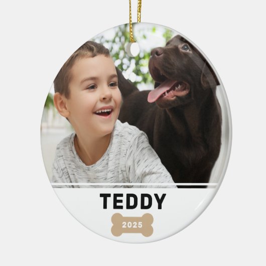 現代の犬の骨カスタム子犬の名前と写真 セラミックオーナメント (左)