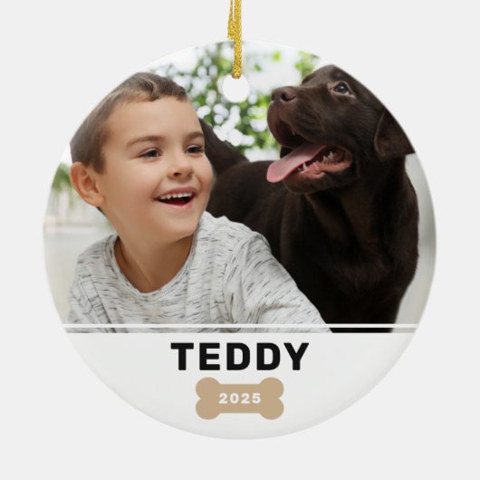 現代の犬の骨カスタム子犬の名前と写真 セラミックオーナメント (裏面)