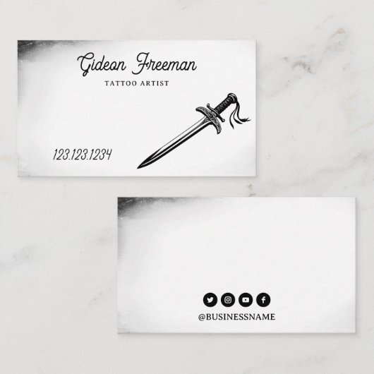 現代の白黒のタトゥーアーティスト 名刺 (正面/裏面)