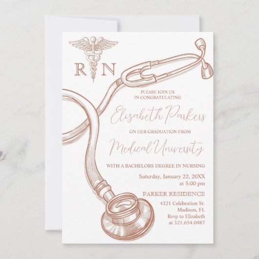 現代の看護学校卒業パーティー 招待状 (正面)