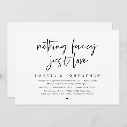 現代の秘密の結婚式、特別なものは何もなし、ただ愛 招待状 (正面/裏面)