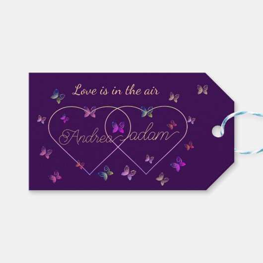 現代の空飛ぶ蝶のハート ギフトタグ (正面(横))