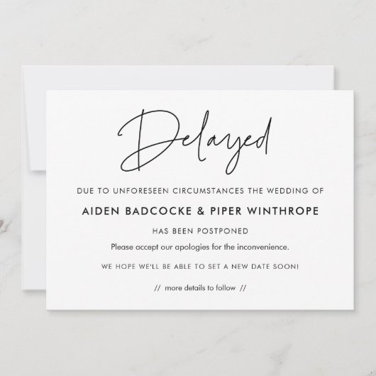現代の結婚延期のお知らせ 招待状 (正面)