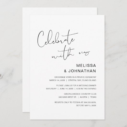 現代の結婚式でのふたりだけの挙式を祝おう 招待状 (正面/裏面)