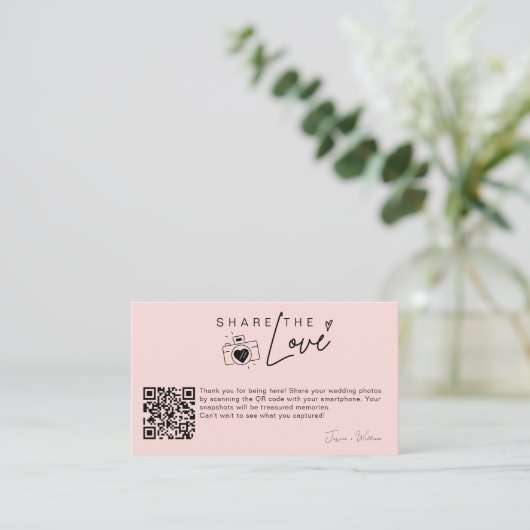 現代の結婚式の写真をシェアしよう 愛のQRコード エンクロージャーカード (スタンド正面)