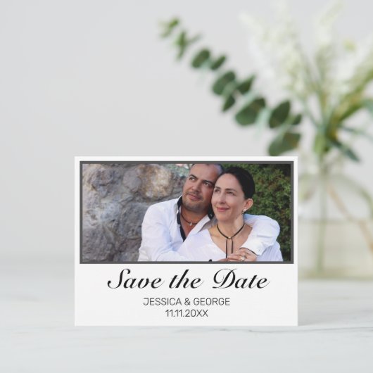 現代の結婚式のSave the Date招待状の写真 ポストカード (スタンド正面)