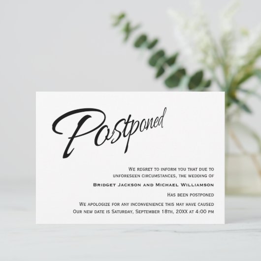 現代の結婚式延期のお知らせ - 新しい日程 セーブザデート (スタンド正面)