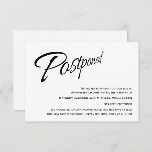 現代の結婚式延期のお知らせ - 新しい日程 セーブザデート (正面/裏面)