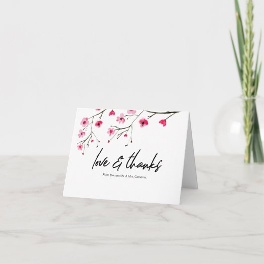 現代の結婚式 桜の花びら 愛と感謝 サンキューカード (正面)