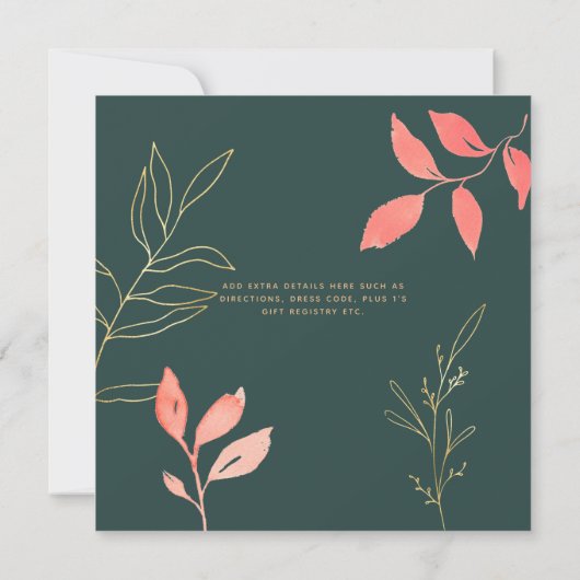 現代の結婚記念日 コーラル ターコイズ 招待状 (裏面)