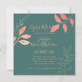 現代の結婚記念日 コーラル ターコイズ 招待状 (正面)