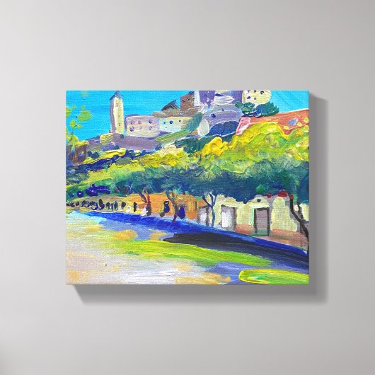 現代の絵画、風景、トレンーチン市 キャンバスプリント (正面)