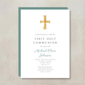 現代の緑の十字架の少年が初めての聖体拝領 招待状