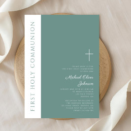 現代の緑の宗教的なクロス少年が初めての聖体拝領 招待状