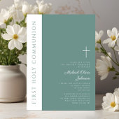 現代の緑の宗教的なクロス少年が初めての聖体拝領 招待状