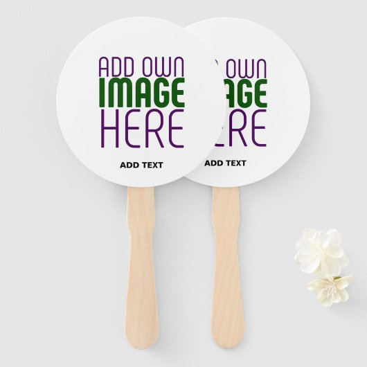 現代の編集可能なシンプルな白い画像テキストテンプレート ハンドファン (正面&裏面)