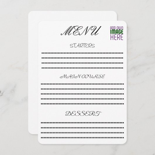 現代の編集可能なシンプルな白い画像テキストテンプレート メニュー (正面/裏面)