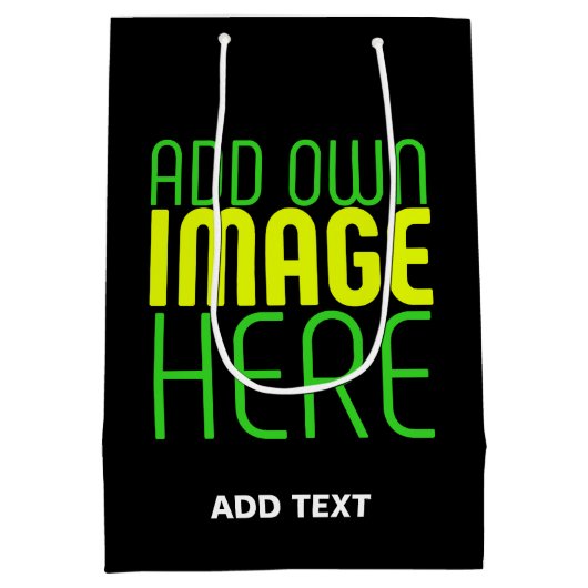 現代の編集可能なシンプルな黒の画像テキストテンプレート ミディアムペーパーバッグ (裏面)