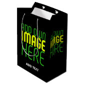 現代の編集可能なシンプルな黒の画像テキストテンプレート ミディアムペーパーバッグ (裏面アングル)