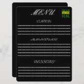 現代の編集可能なシンプルな黒の画像テキストテンプレート メニュー (正面/裏面)